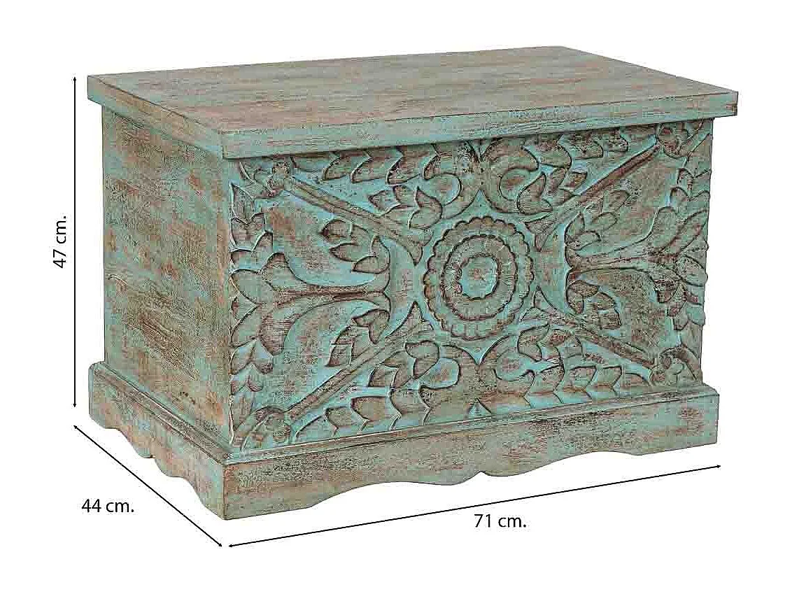 Coffre en bois bleu 71x44x47