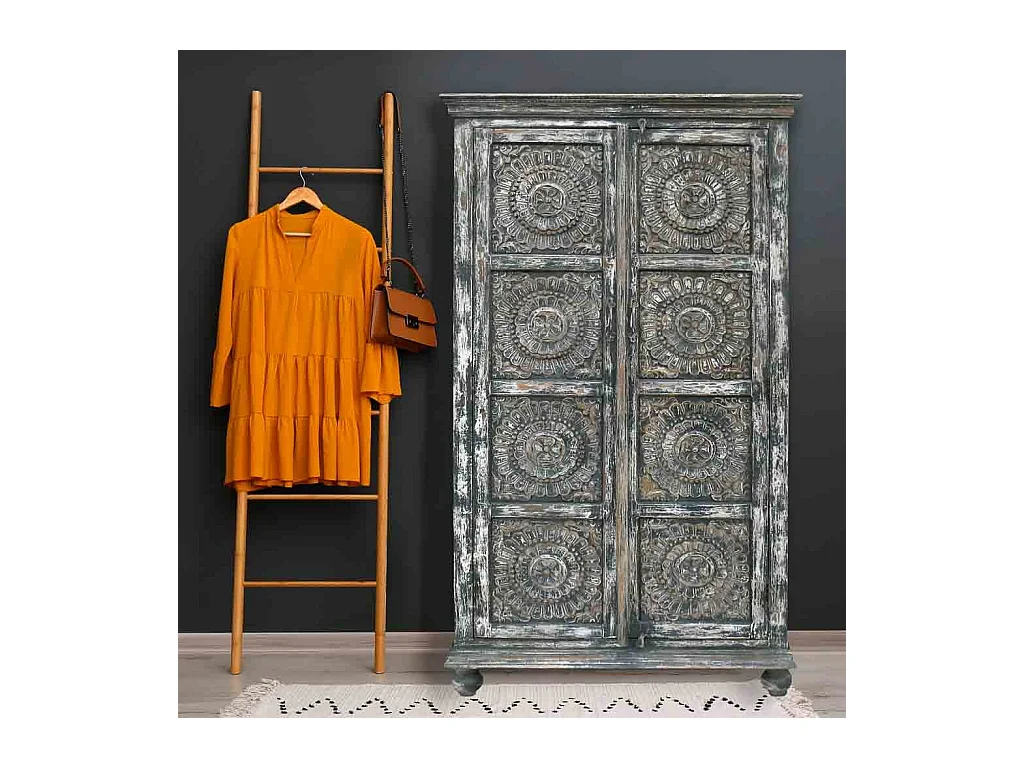 Roupeiro artesanal de madeira cinzenta 100x41x183 cm