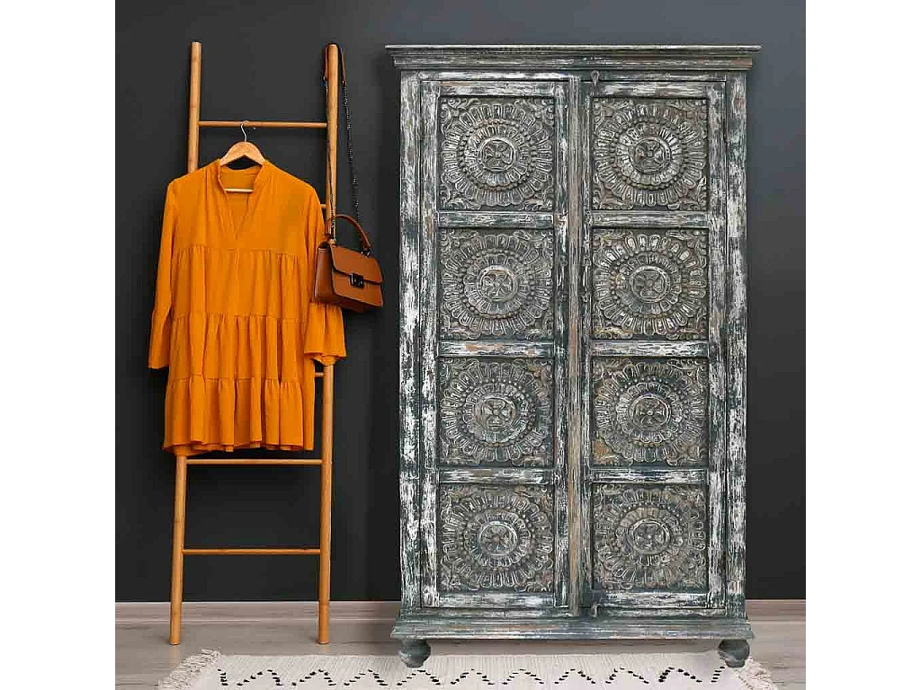 Roupeiro artesanal de madeira cinzenta 100x41x183 cm