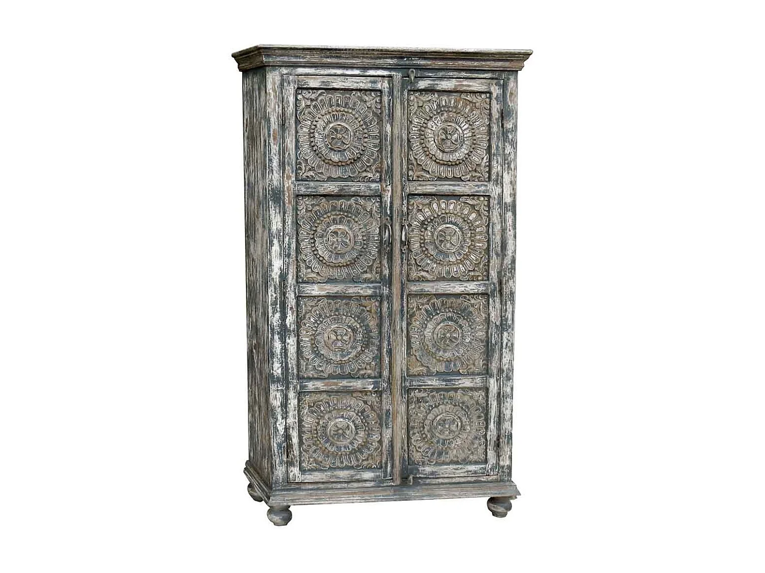 Roupeiro artesanal de madeira cinzenta 100x41x183 cm