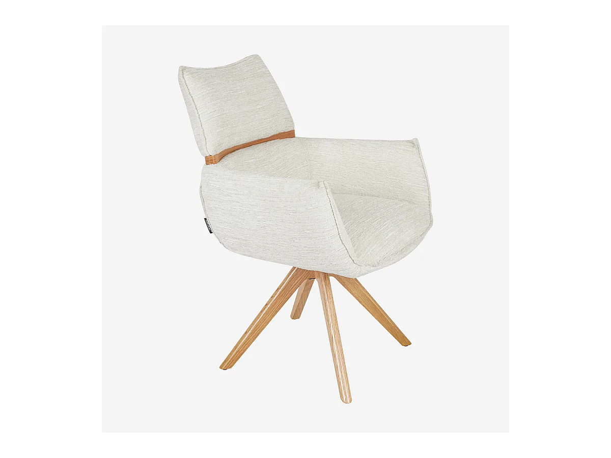Habitat - Chaise pivotante en tissu et chêne avec accoudoirs - Crème - Timiso