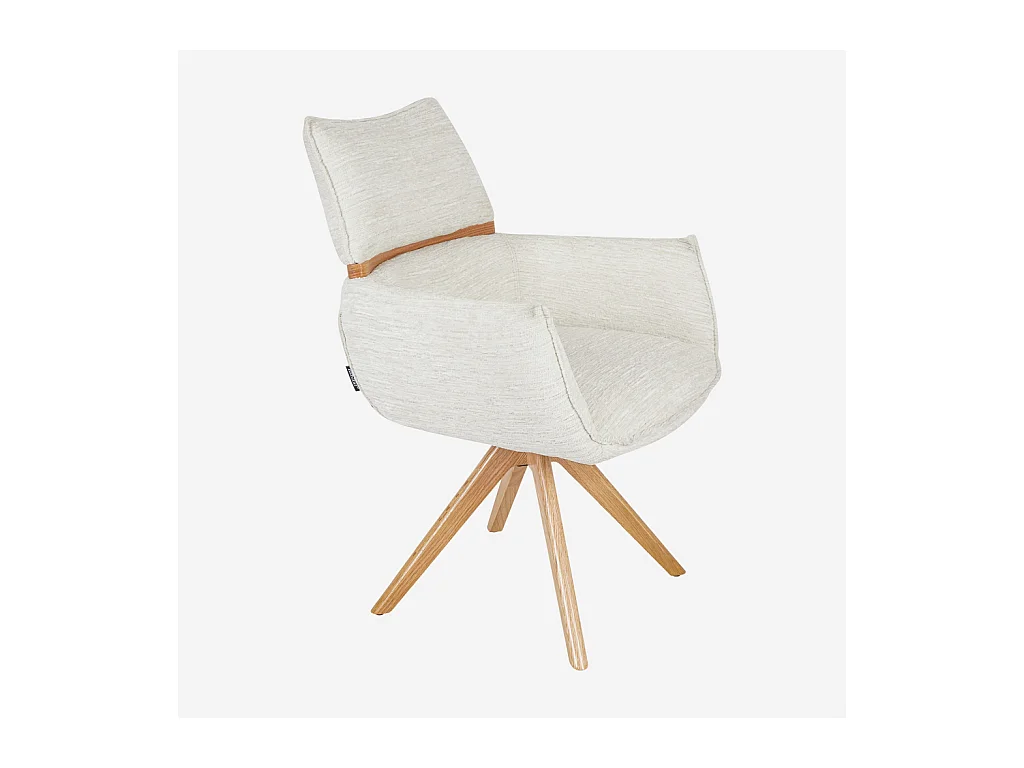 Habitat - Chaise pivotante en tissu et chêne avec accoudoirs - Crème - Timiso
