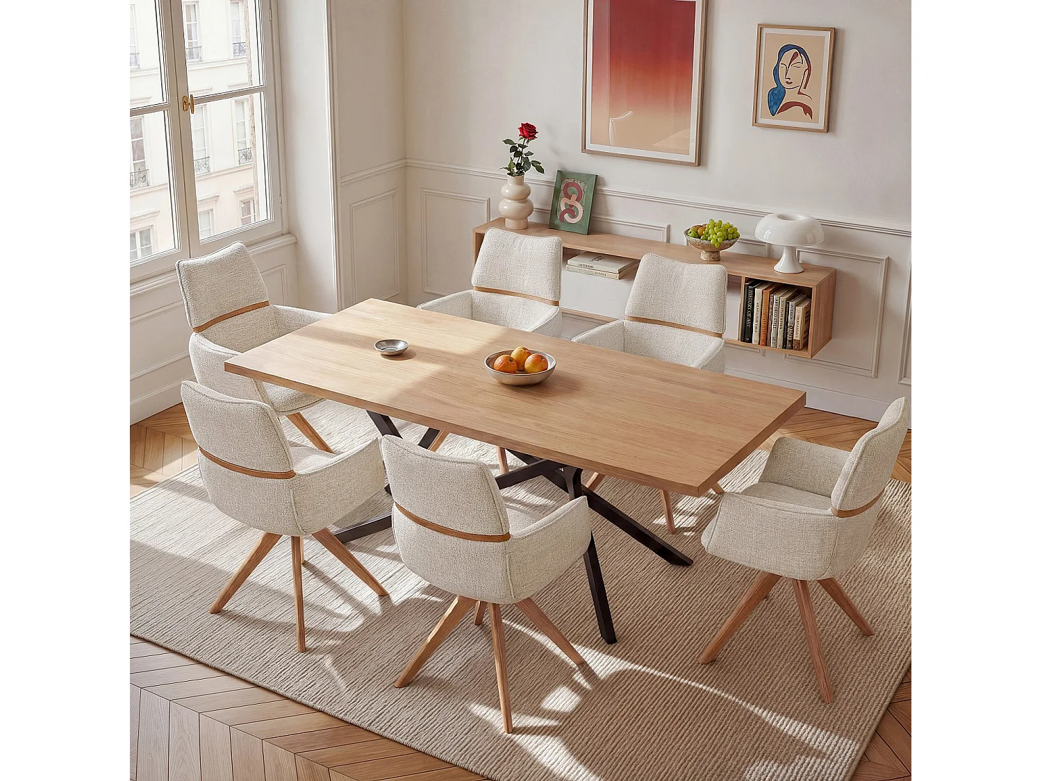Habitat - Chaise pivotante en tissu et chêne avec accoudoirs - Crème - Timiso