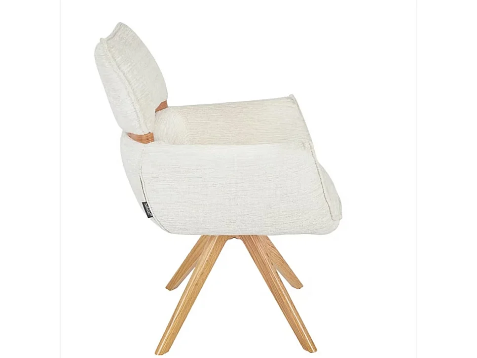 Habitat - Chaise pivotante en tissu et chêne avec accoudoirs - Crème - Timiso