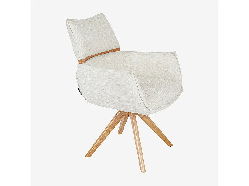 Habitat - Chaise pivotante en tissu et chêne avec accoudoirs - Crème - Timiso