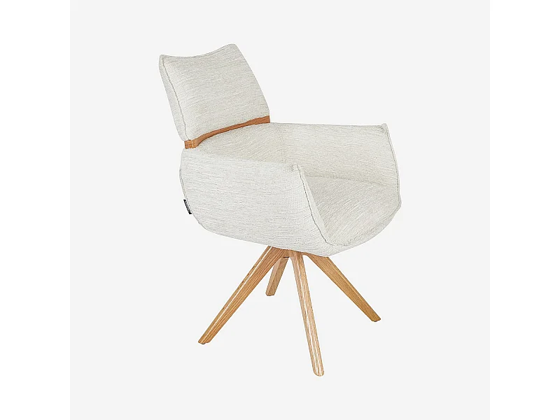 Habitat - Chaise pivotante en tissu et chêne avec accoudoirs - Crème - Timiso