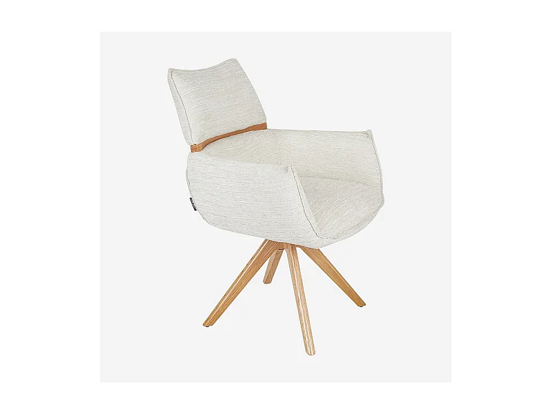 Habitat - Chaise pivotante en tissu et chêne avec accoudoirs - Crème - Timiso
