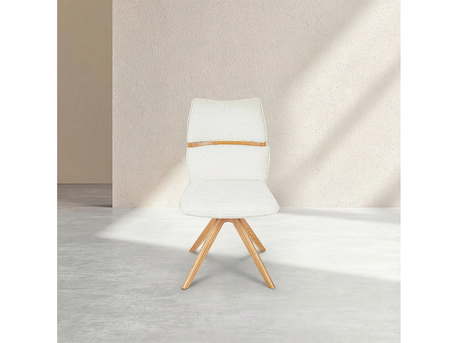 Lot de 2 chaises pivotantes en tissu et chêne massif - Crème