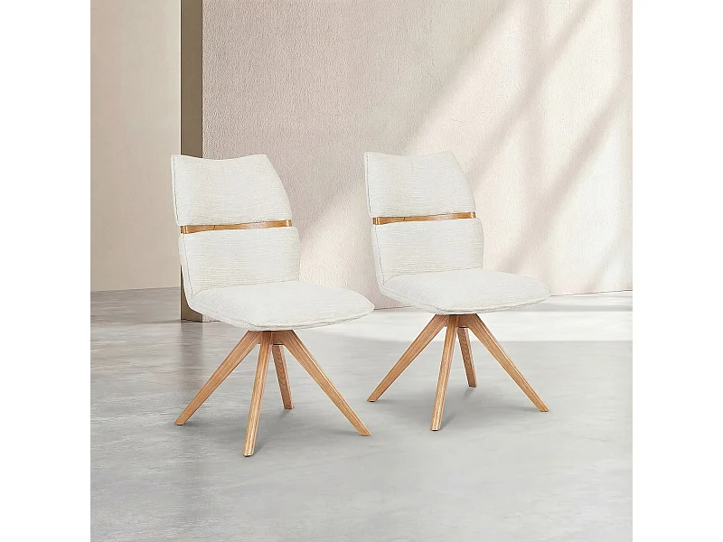 Habitat - Lot de 2 chaises pivotantes en tissu et chêne - Crème - Timiso
