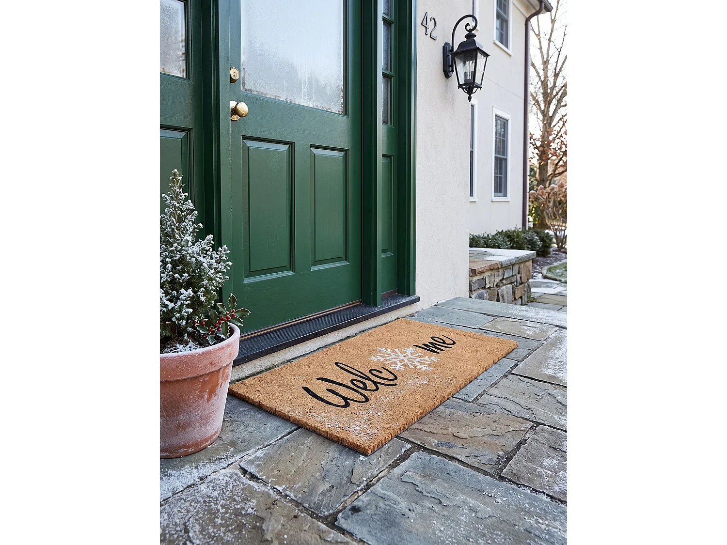 Doormat BALANACAN Natural 55 x 120 cm Christmas Motif Coir