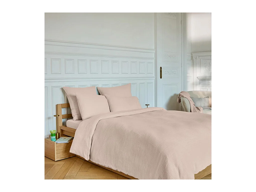 Habitat - Housse de couette en double gaze de coton - 260 x 240 cm - Rose poudré - Arielle