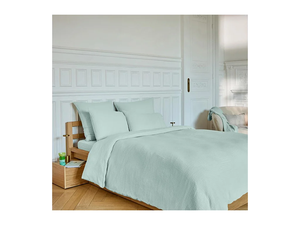 Habitat - Housse de couette en double gaze de coton - 240 x 220 cm - Céladon - Arielle
