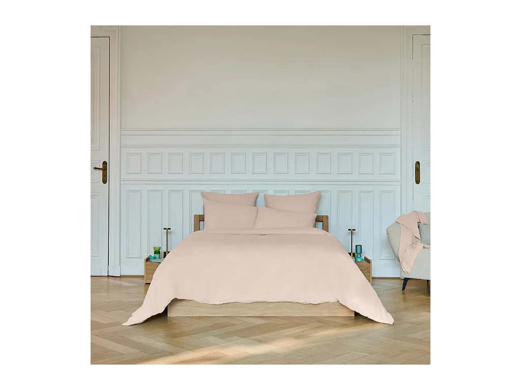 Habitat - Housse de couette en double gaze de coton - 240 x 220 cm - Rose poudré - Arielle