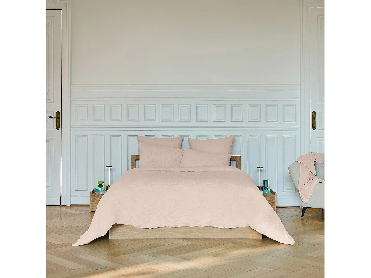Housse de couette en double gaze de coton - 240 x 220 cm - Rose poudré