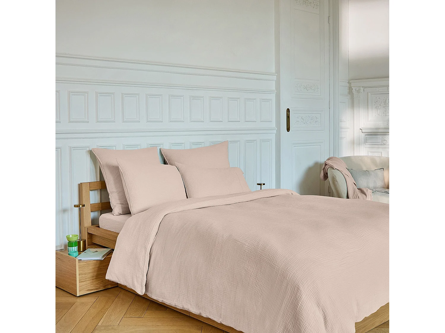 Housse de couette en double gaze de coton - 240 x 220 cm - Rose poudré