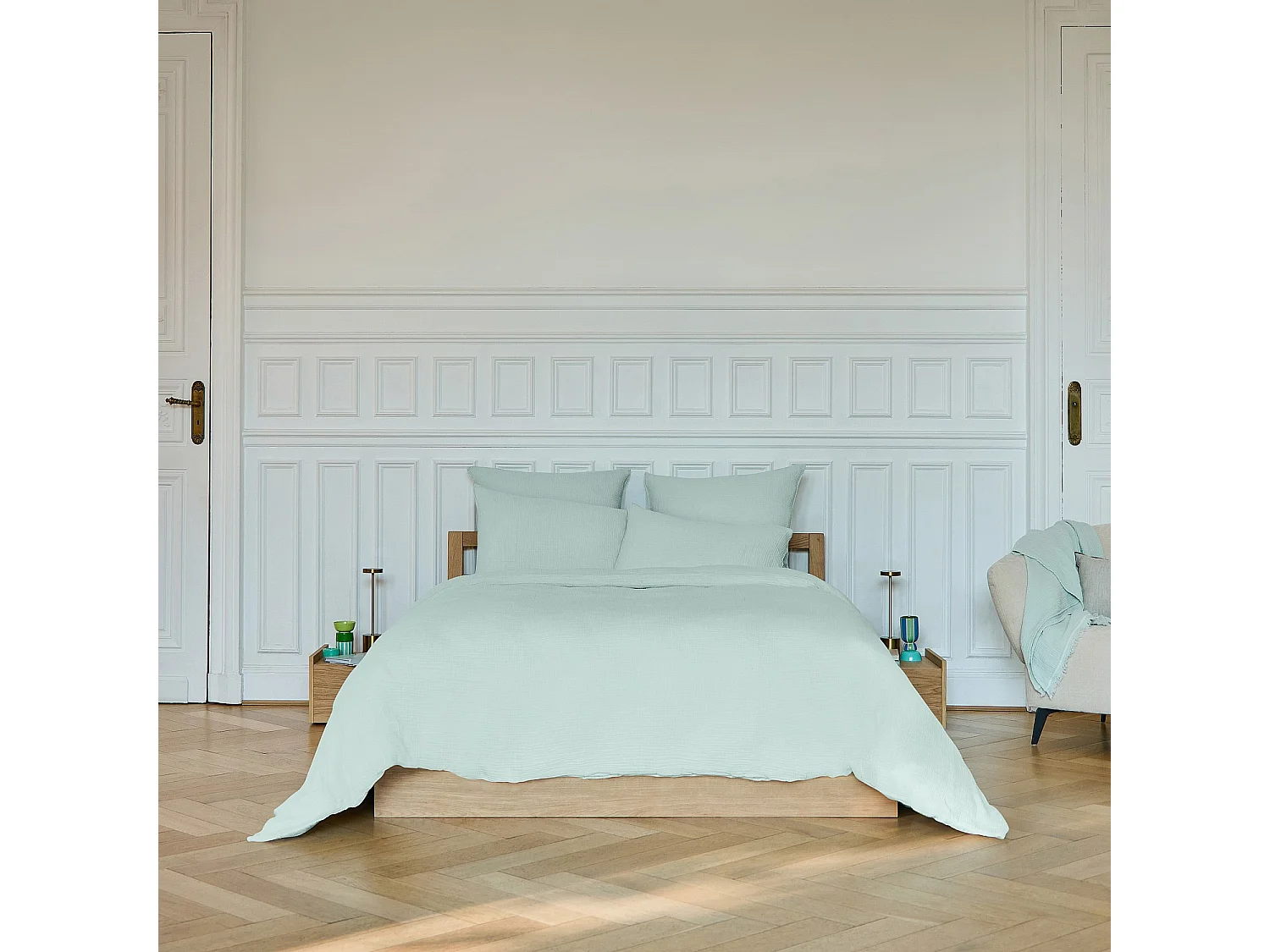 Habitat - Housse de couette en double gaze de coton - 260 x 240 cm - Céladon - Arielle