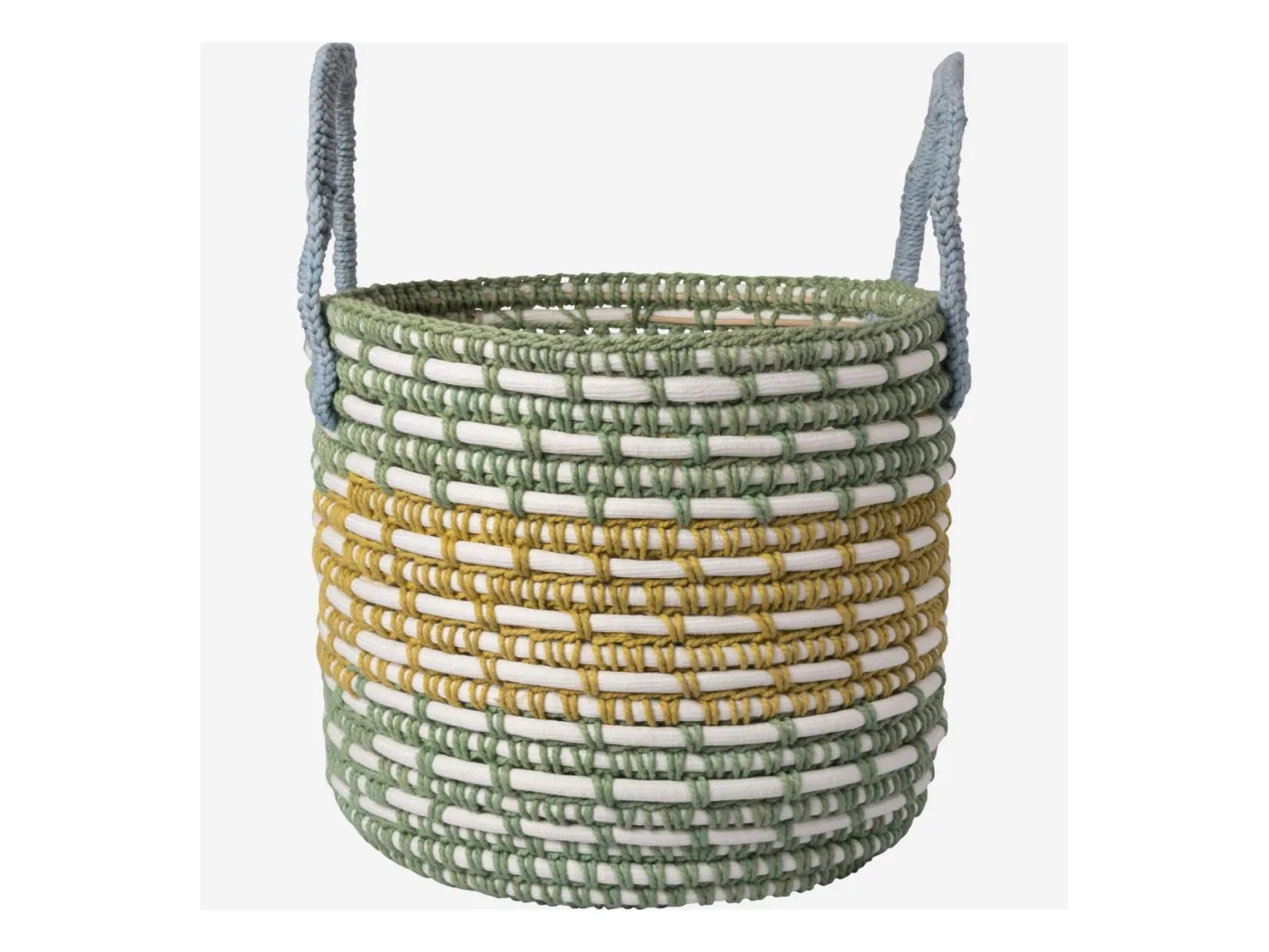 Habitat - Panier de rangement en rotin et coton - 27 x 32 cm - Vert et jaune - Agrid