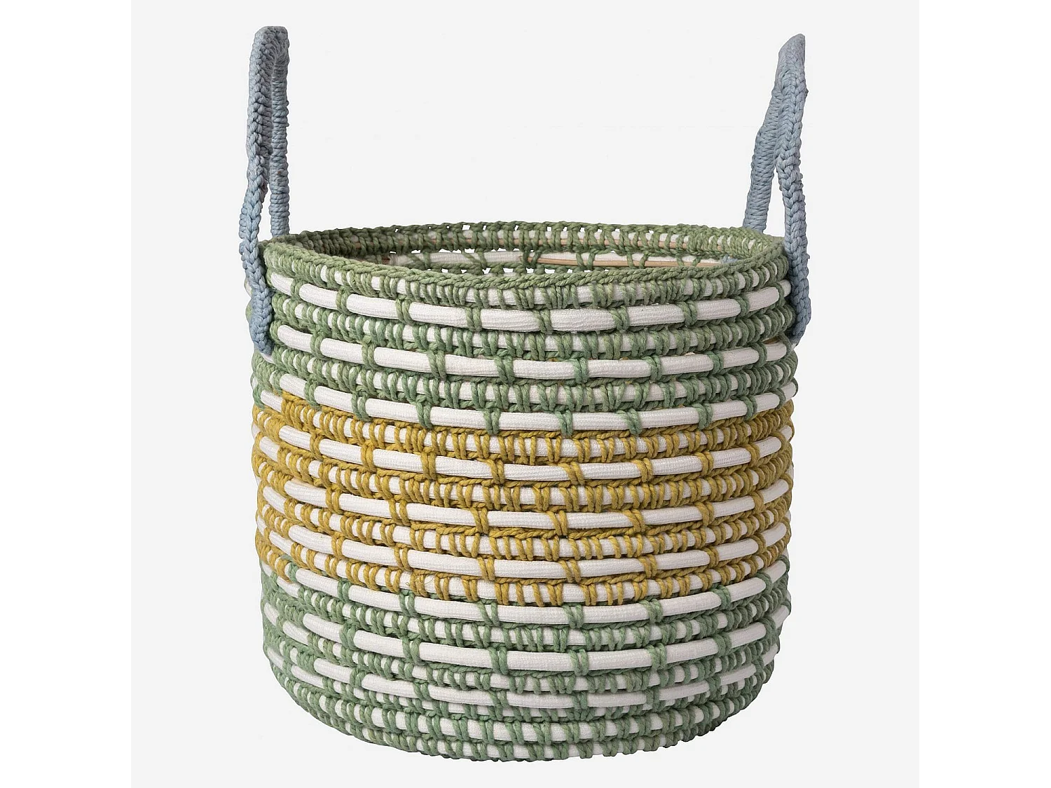 Habitat - Panier de rangement en rotin et coton - 27 x 32 cm - Vert et jaune - Agrid