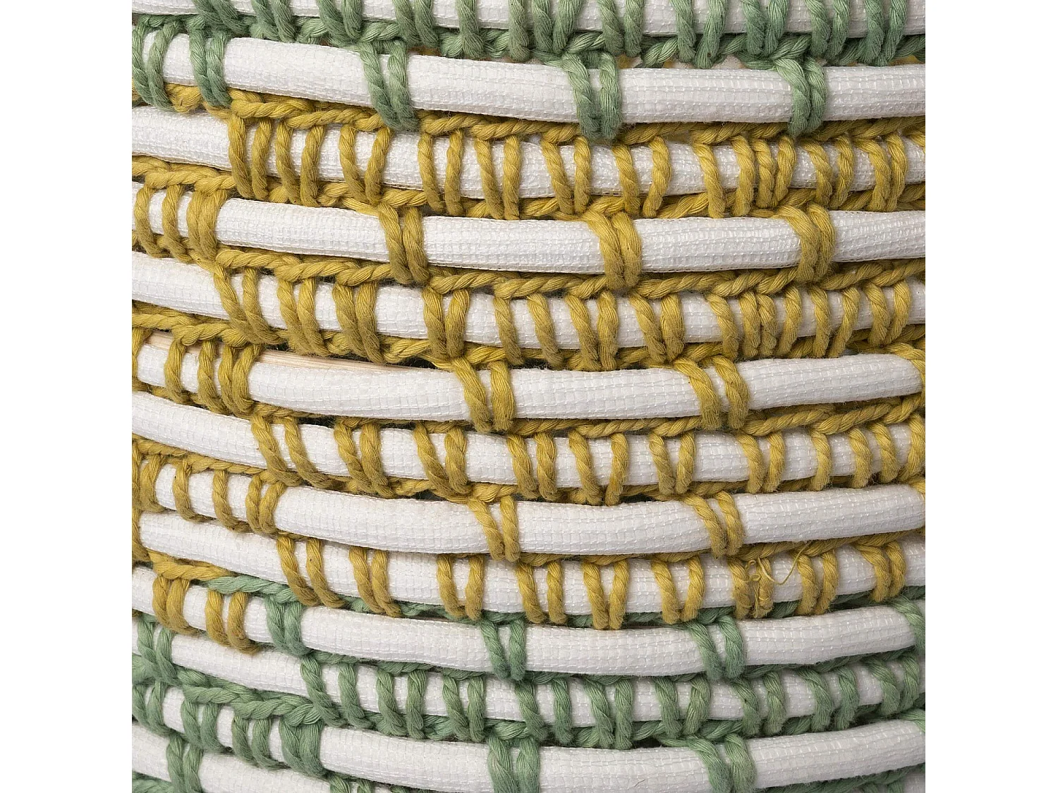 Habitat - Panier de rangement en rotin et coton - 27 x 32 cm - Vert et jaune - Agrid