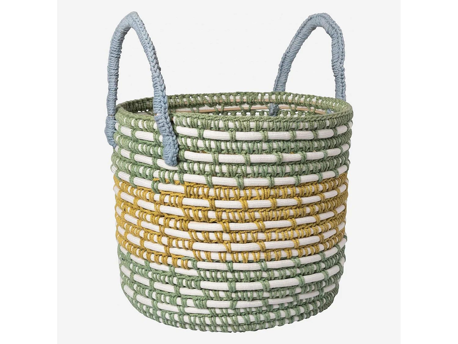 Habitat - Panier de rangement en rotin et coton - 27 x 32 cm - Vert et jaune - Agrid