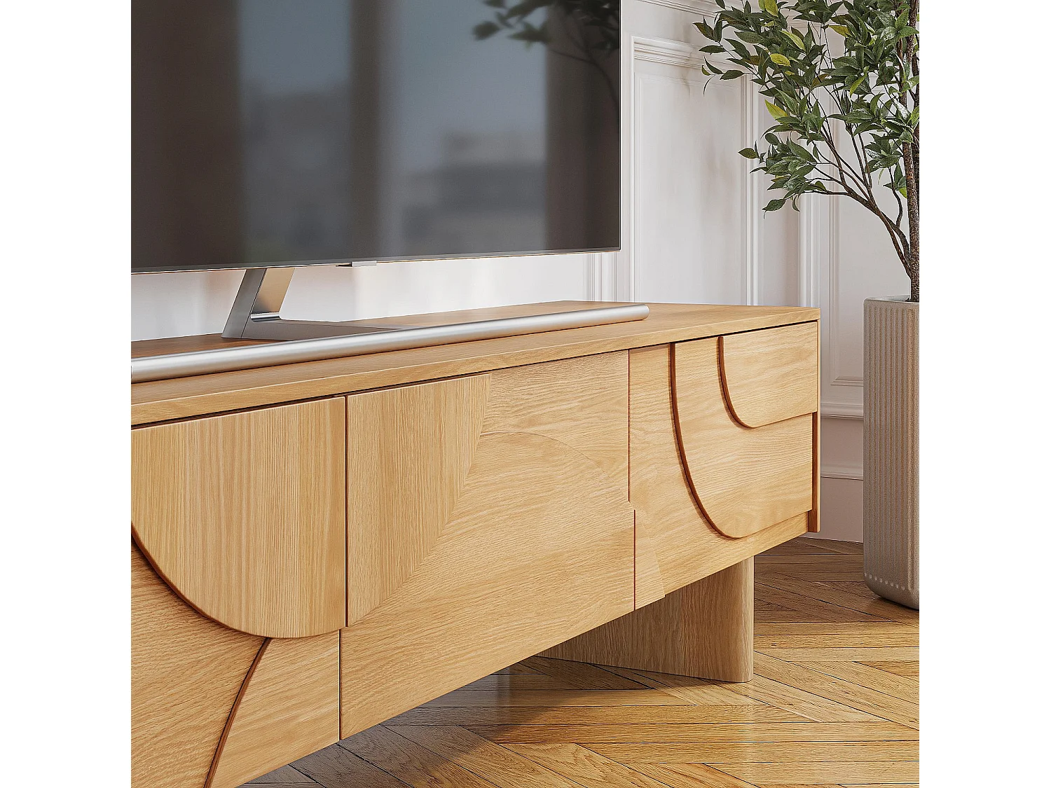 Habitat - Meuble TV 3 tiroirs en chêne 180 cm - Naturel - Design by Hélèna Pille - Milord