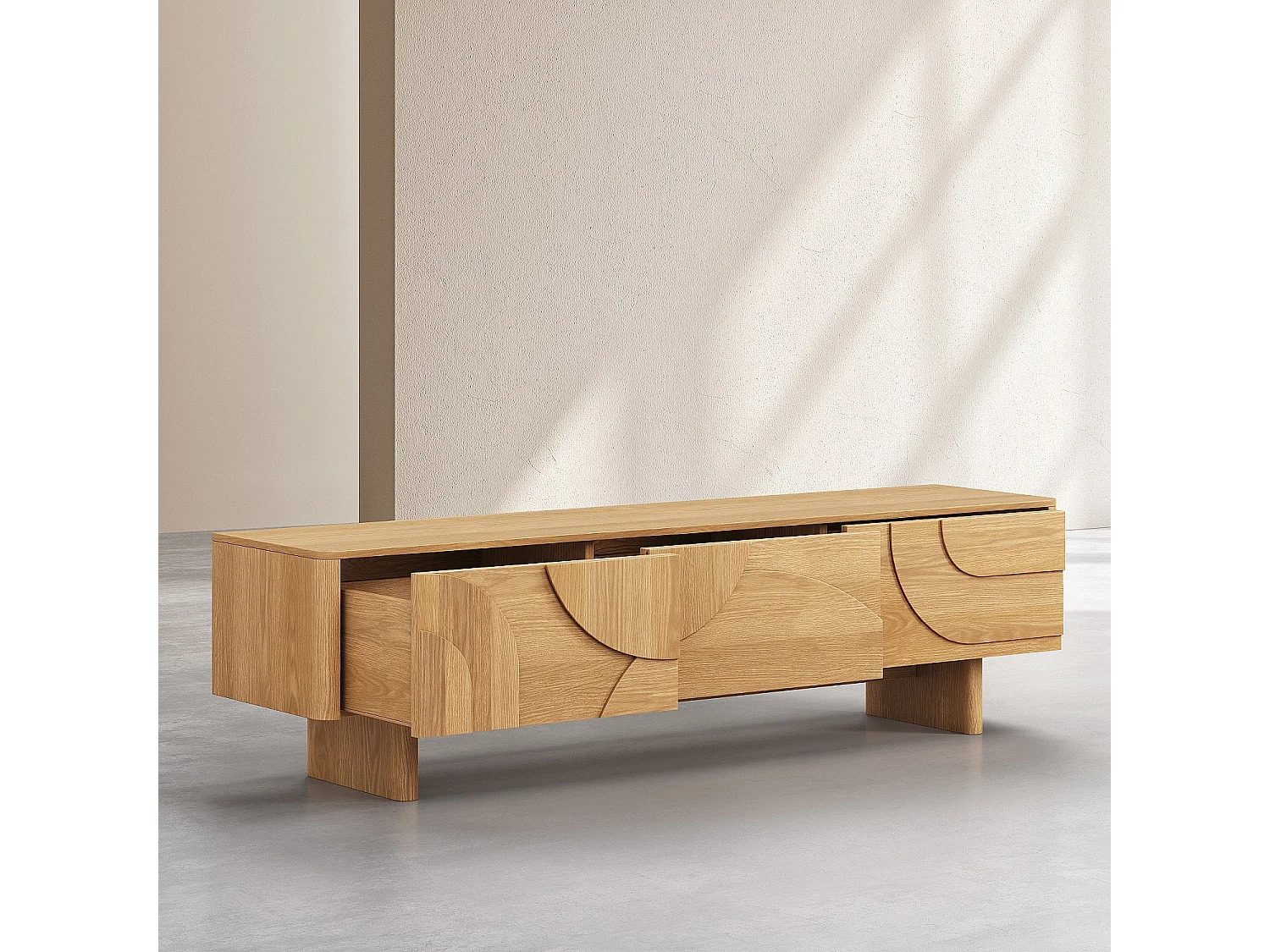 Habitat - Meuble TV 3 tiroirs en chêne 180 cm - Naturel - Design by Hélèna Pille - Milord