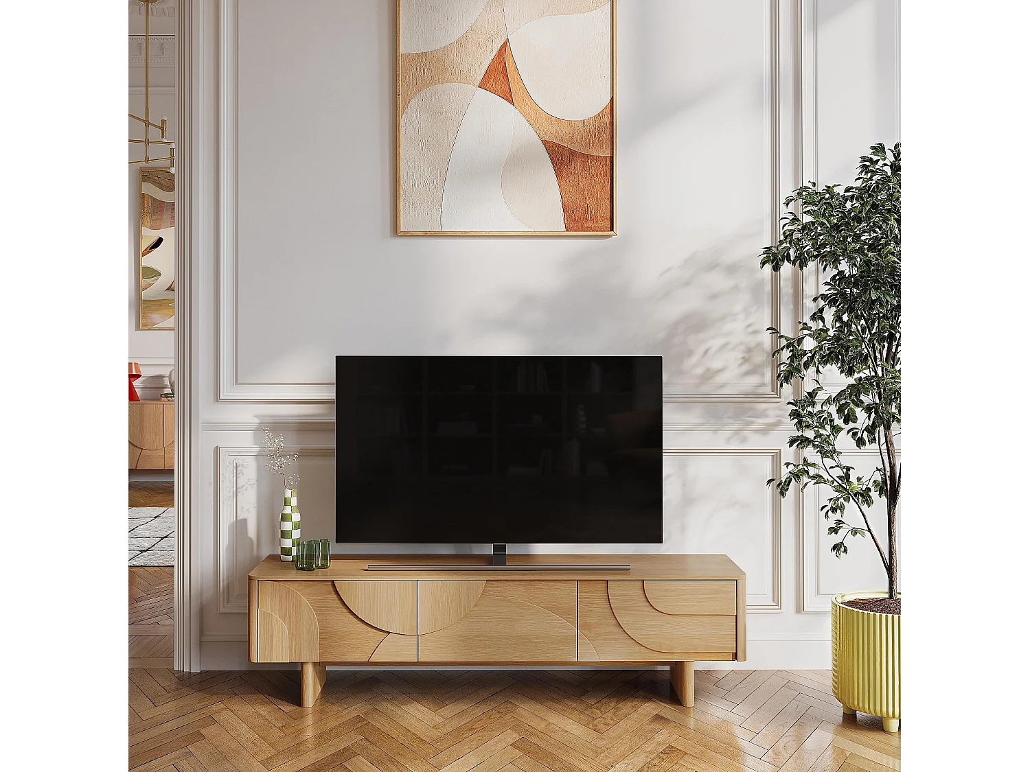 Habitat - Meuble TV 3 tiroirs en chêne 180 cm - Naturel - Design by Hélèna Pille - Milord