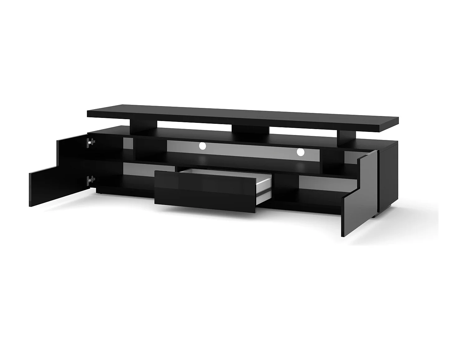 Meuble TV EVA 180 cm noir mat (corps) / noir brillant (faces)