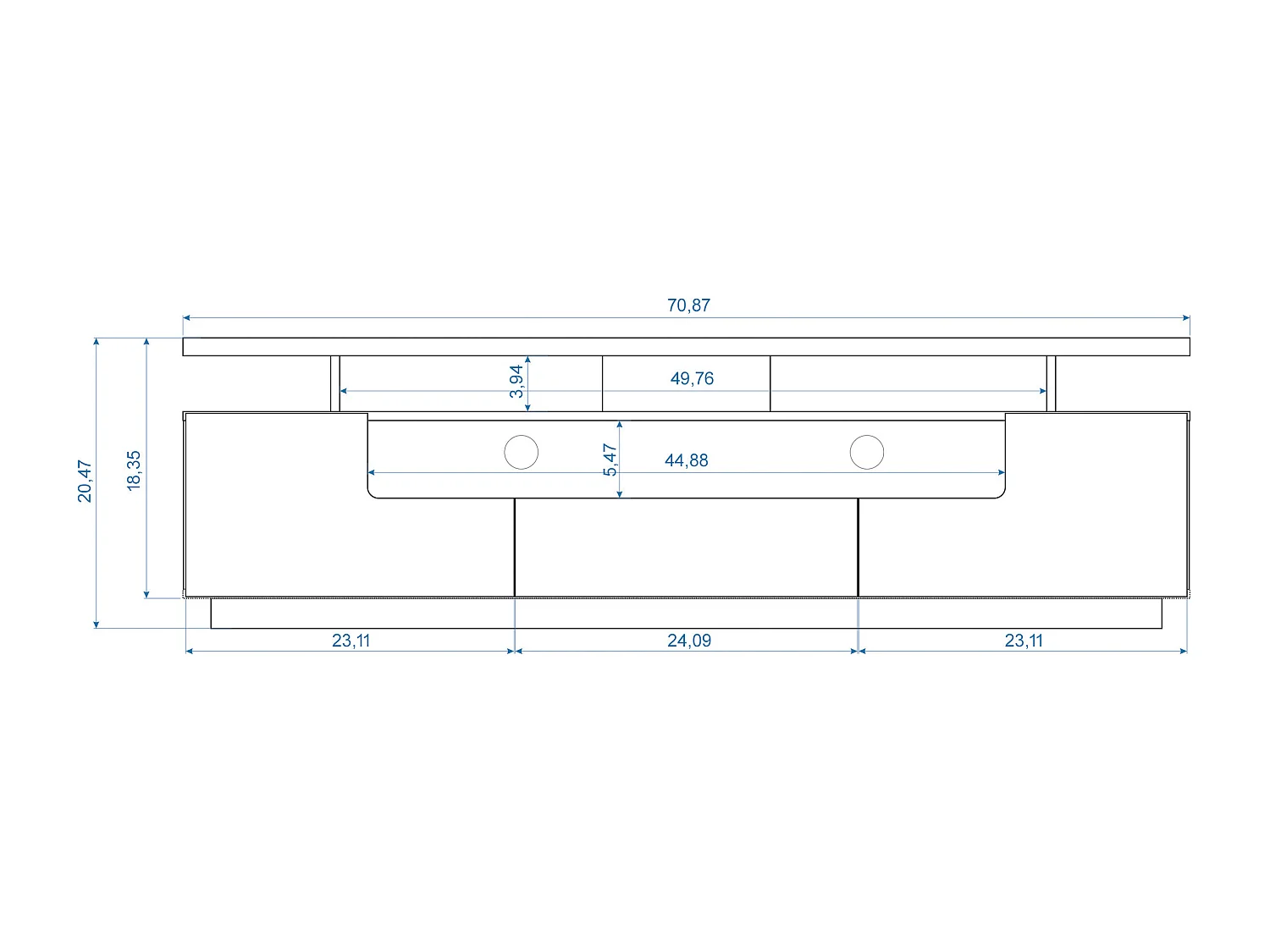 Meuble TV EVA 180 cm noir mat (corps) / noir brillant (faces)