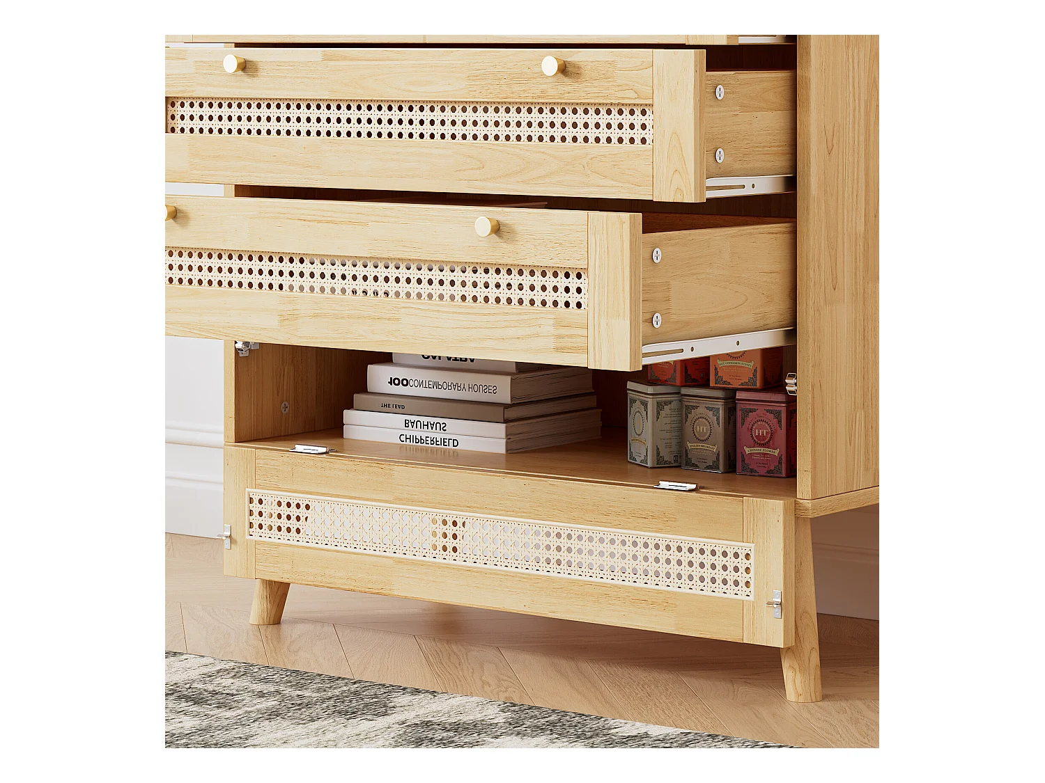 Commode classique en rotin 4 tiroirs et rangement