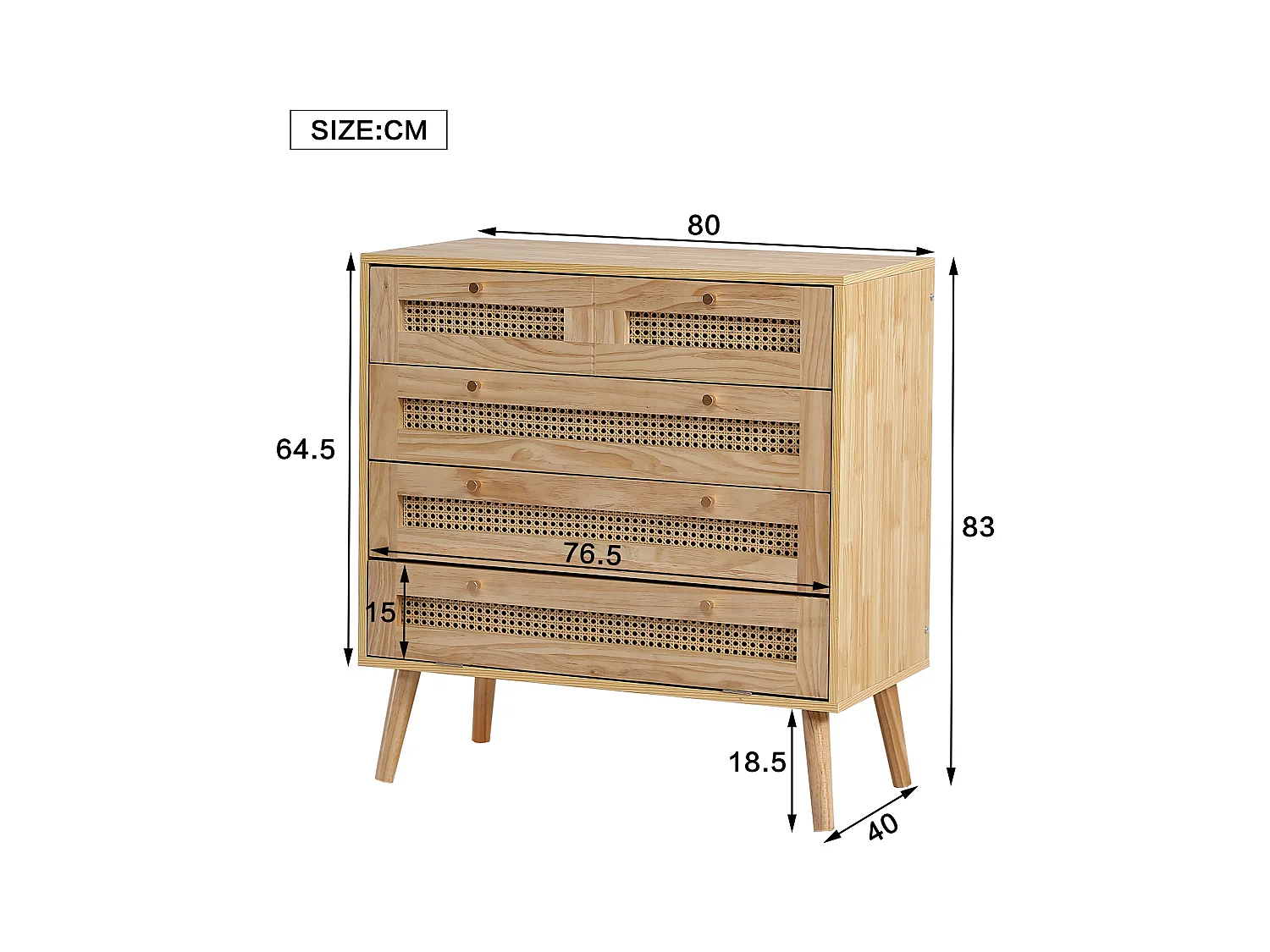 Commode classique en rotin 4 tiroirs et rangement
