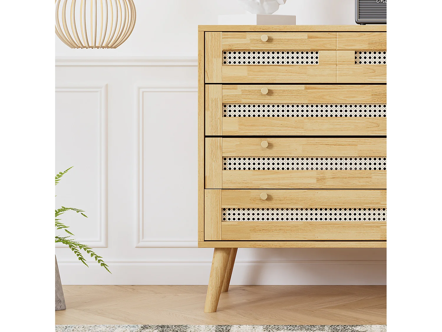 Commode classique en rotin 4 tiroirs et rangement