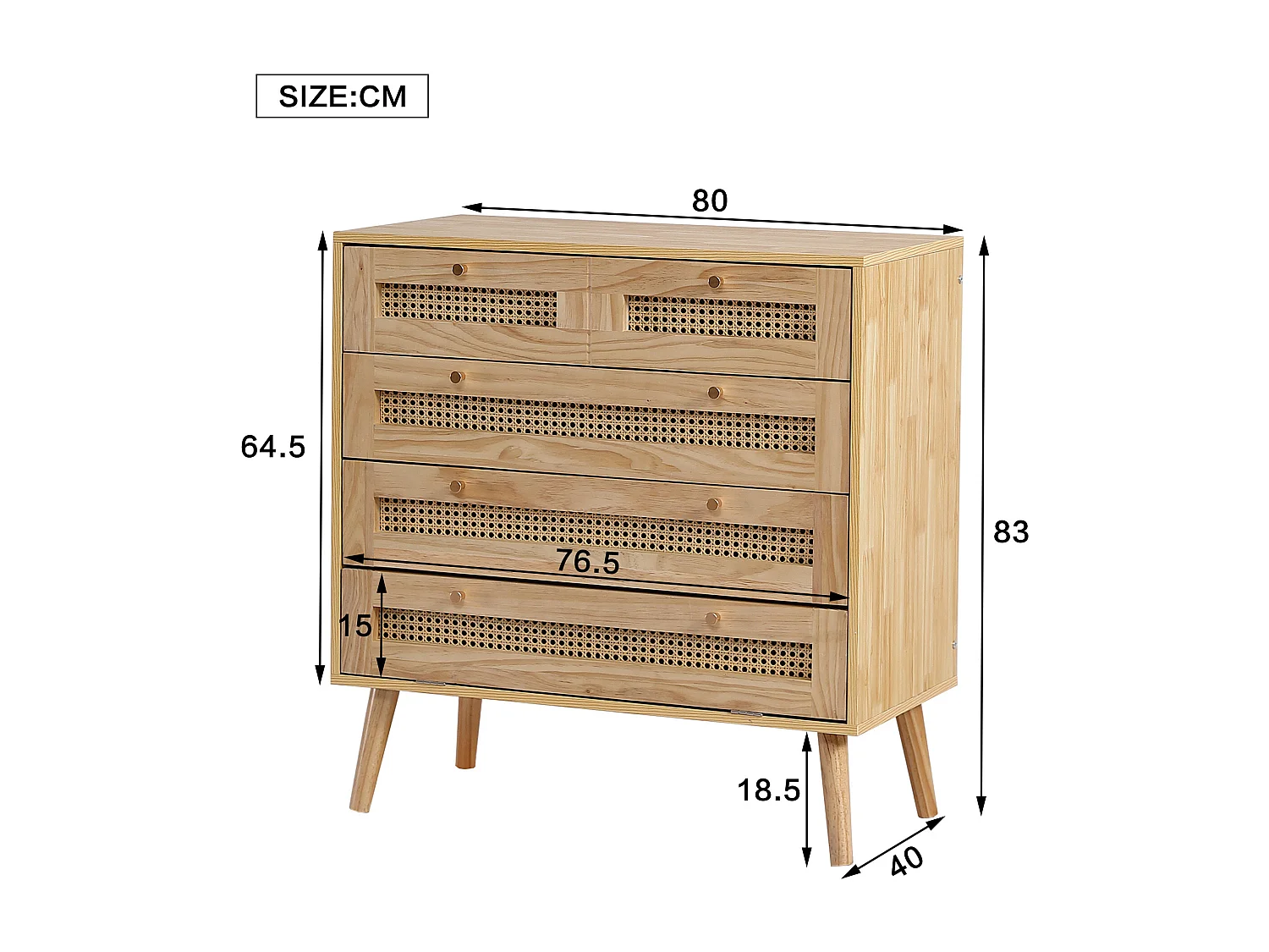 Commode classique en rotin 4 tiroirs et rangement