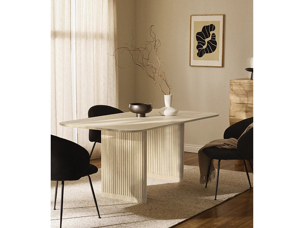 Mesa de comedor extensible de 75x90x150-230 cm de diseño ovalado en color beige Petra