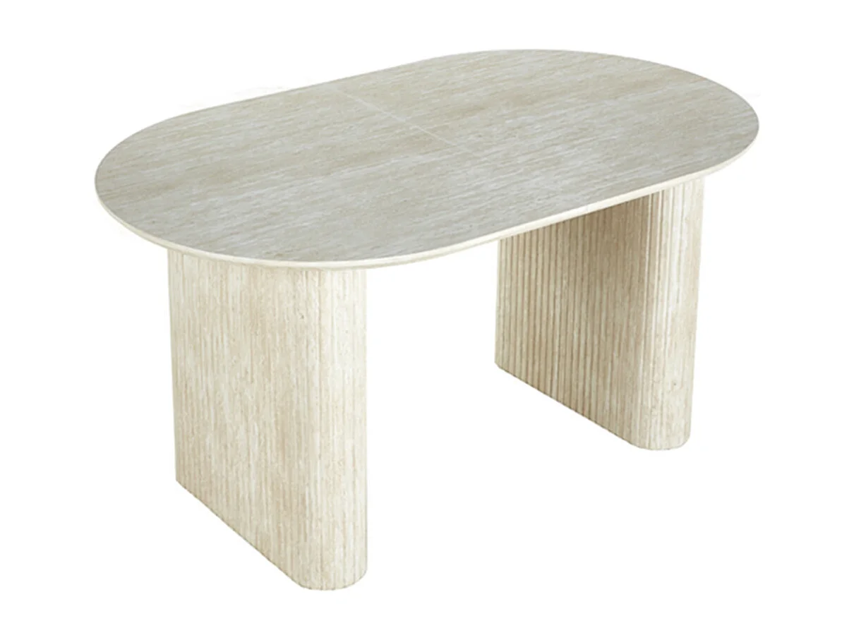 Mesa de comedor extensible de 75x90x150-230 cm de diseño ovalado en color beige Petra