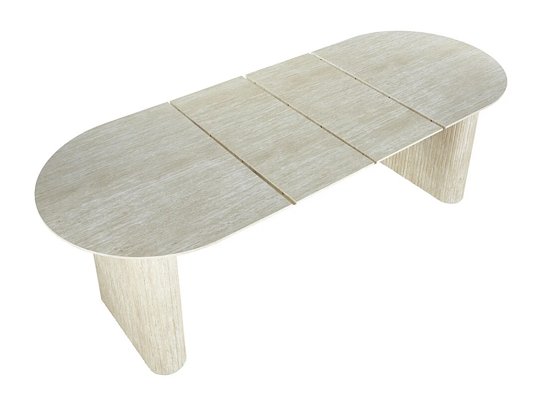 Mesa de comedor extensible de 75x90x150-230 cm de diseño ovalado en color beige Petra