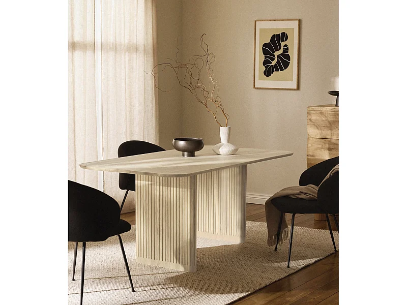 Mesa de comedor extensible de 75x90x150-230 cm de diseño ovalado en color beige Petra