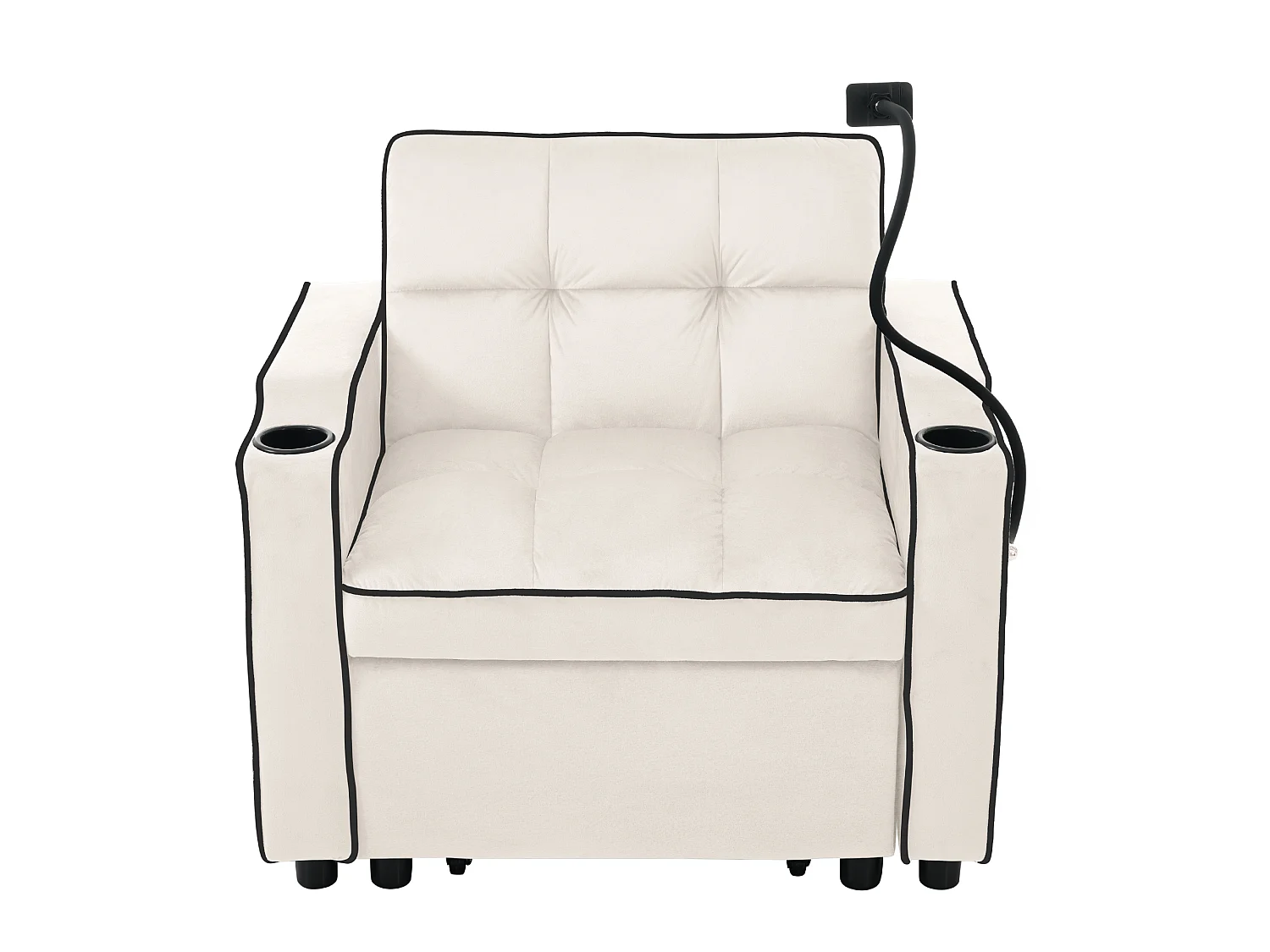 URBAN MEUBLE Fauteuil relax manuel convertible 3-en-1 beige velours support téléphone
