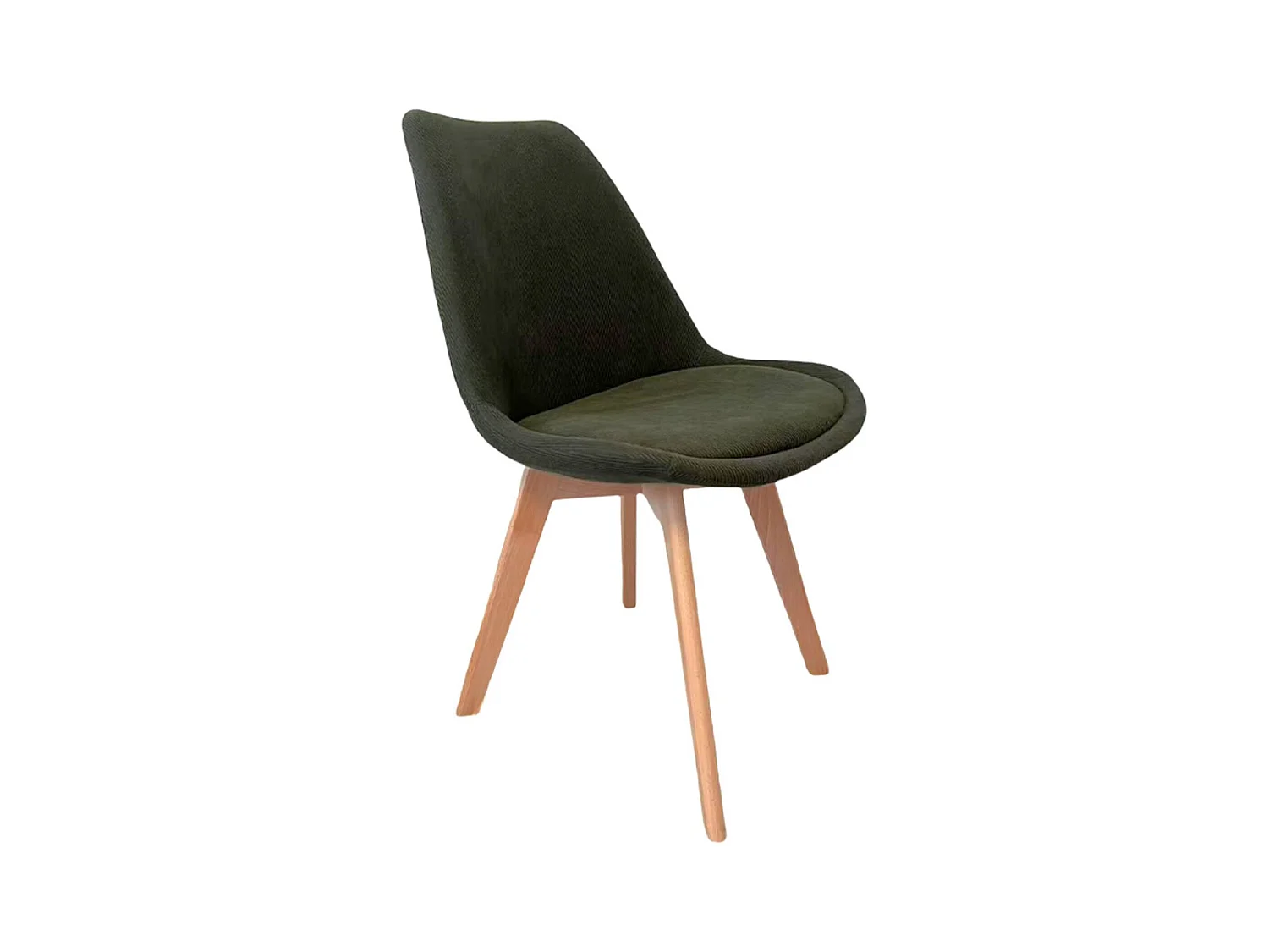 Lot de 4 chaises scandinaves revêtement velours côtelé kaki. pieds bois de hêtre - Nils