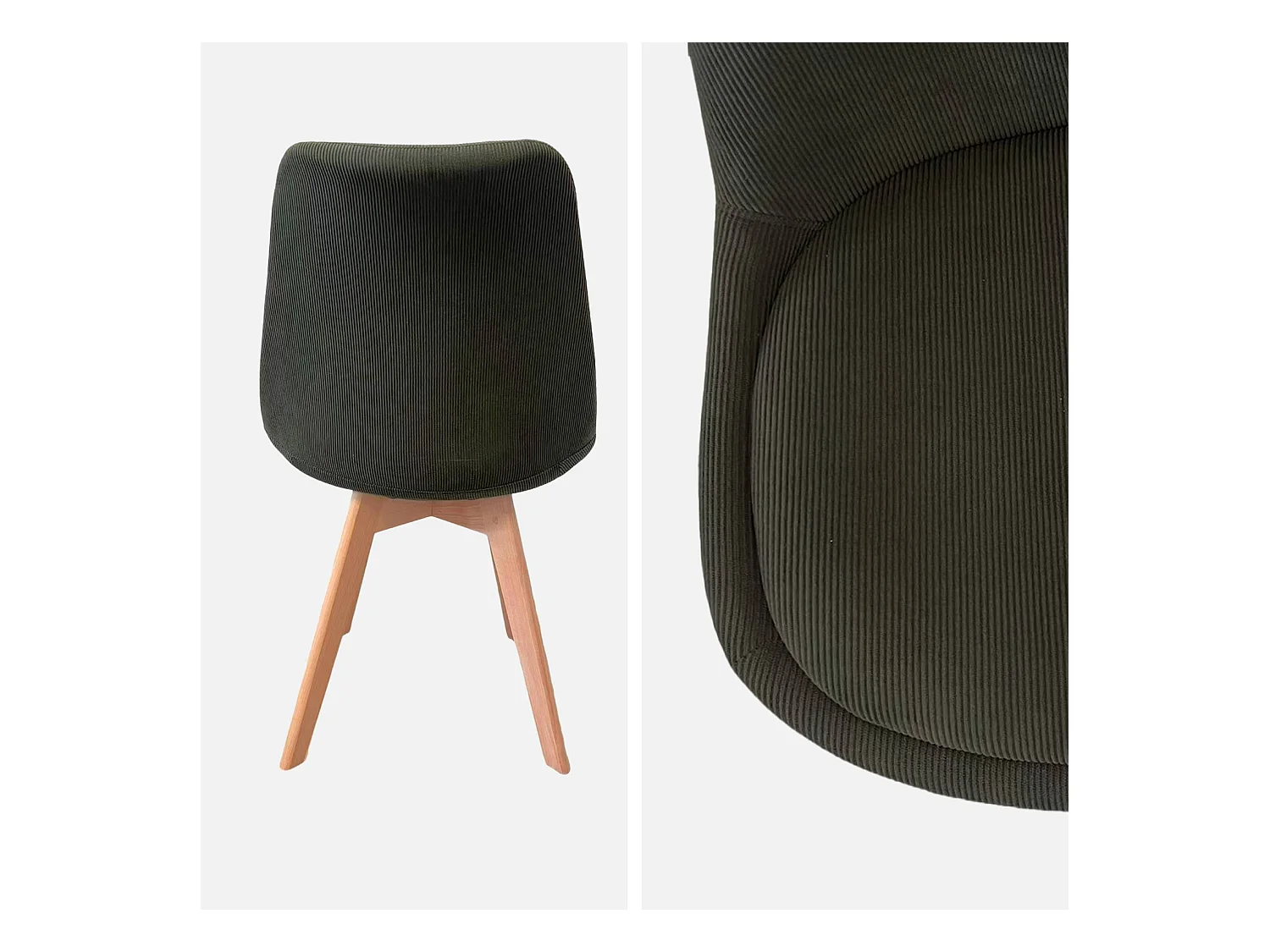 Lot de 4 chaises scandinaves revêtement velours côtelé kaki. pieds bois de hêtre - Nils