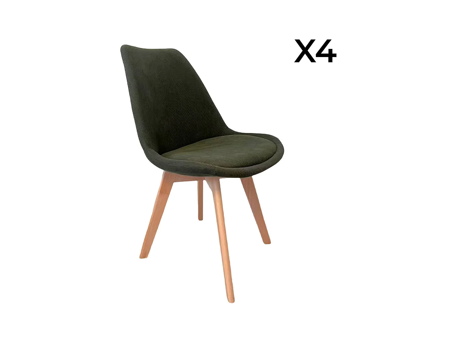 Lot de 4 chaises scandinaves revêtement velours côtelé kaki. pieds bois de hêtre - Nils