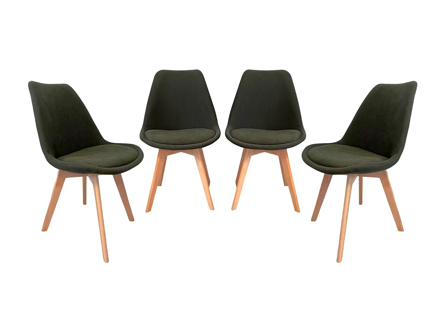 Lot de 4 chaises scandinaves revêtement velours côtelé kaki. pieds bois de hêtre - Nils
