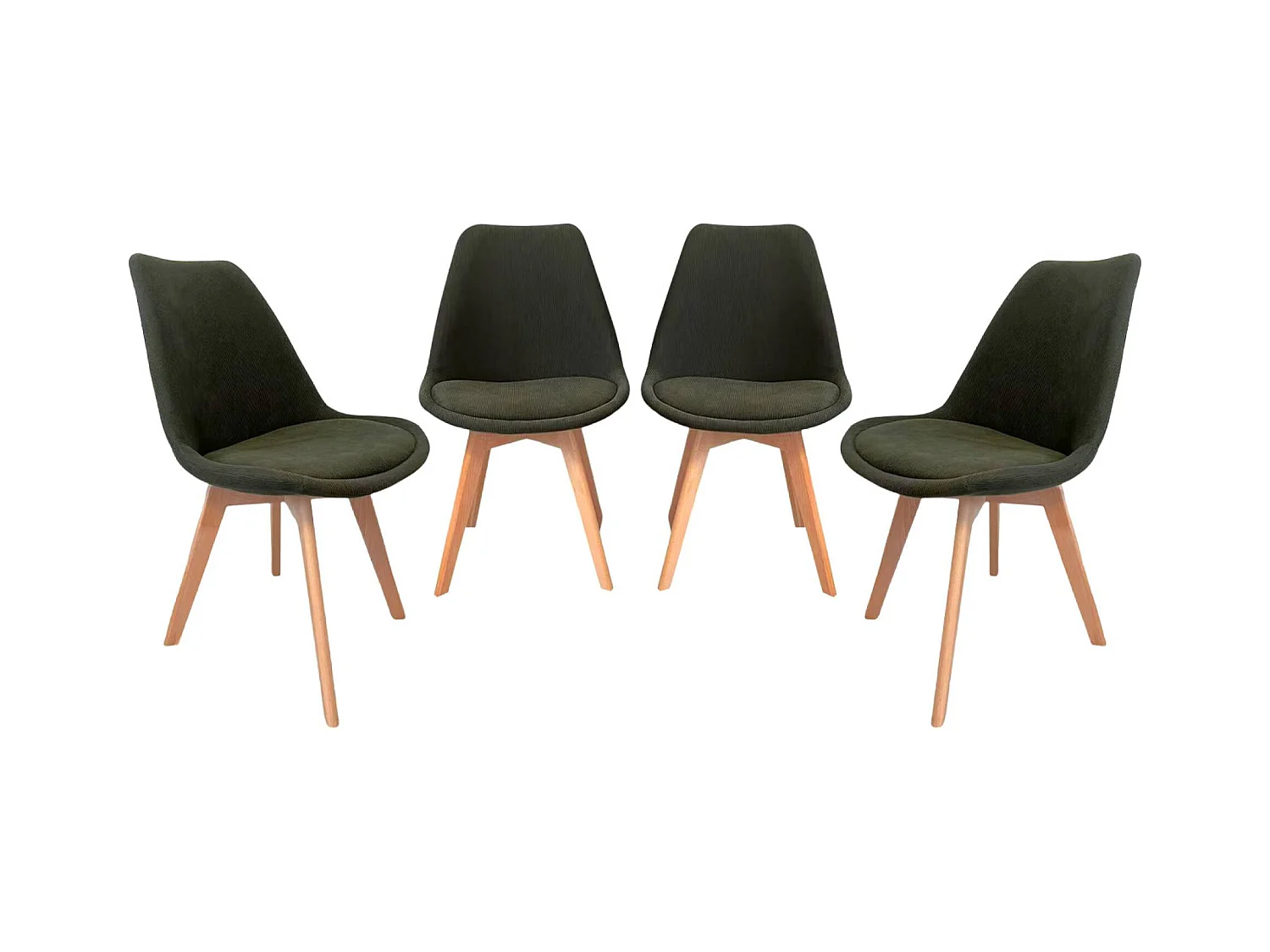 Silla escandinava de madera de haya y pana fina, set de 4 verde kaki