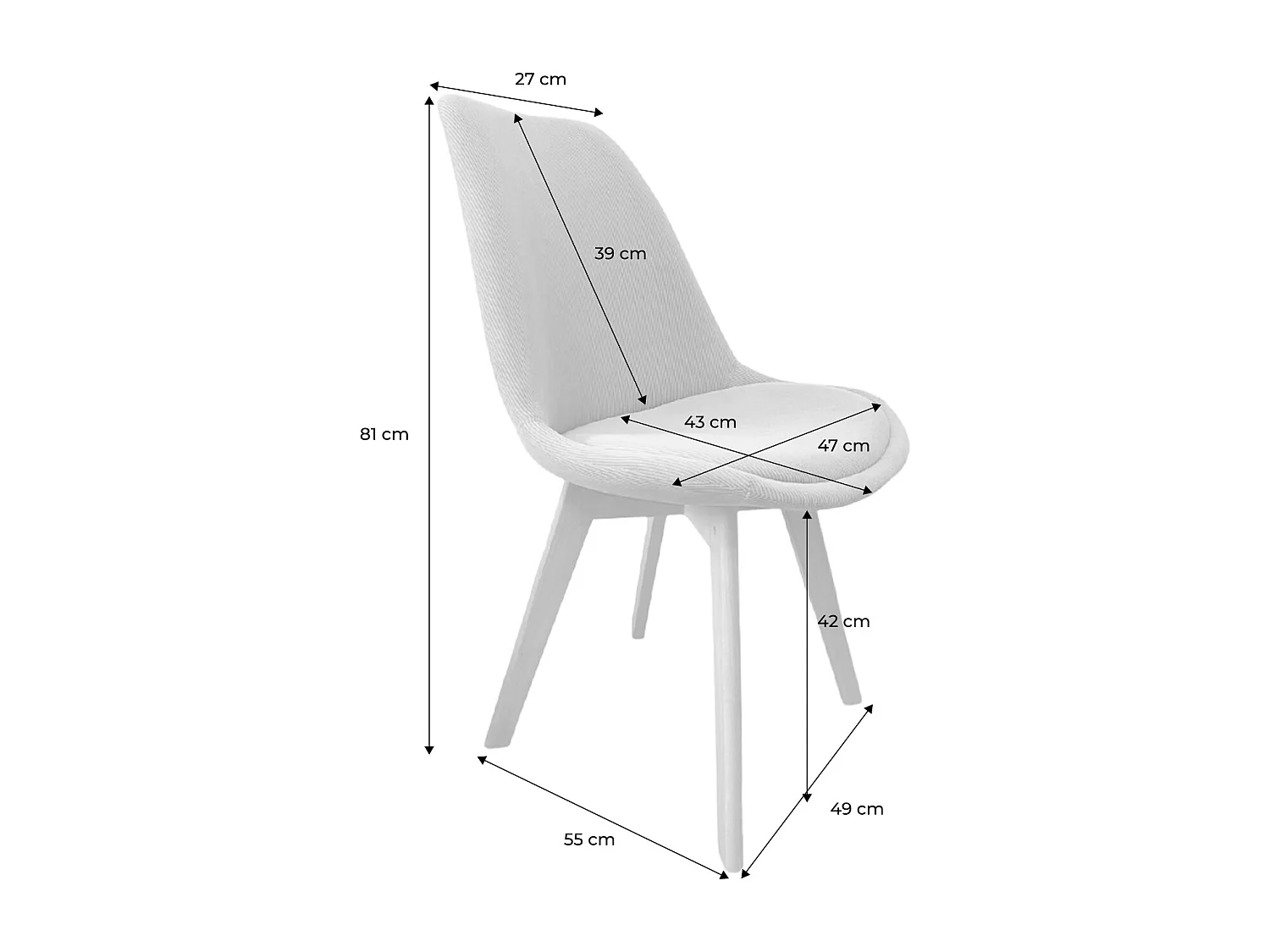 Silla escandinava de madera de haya y pana fina, set de 4 verde kaki