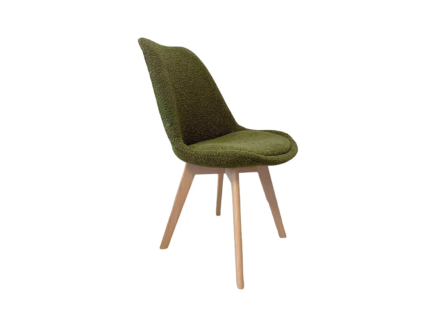 Lot de 4 chaises scandinaves revêtement bouclette texturée kaki. pieds bois de hêtre - Nils