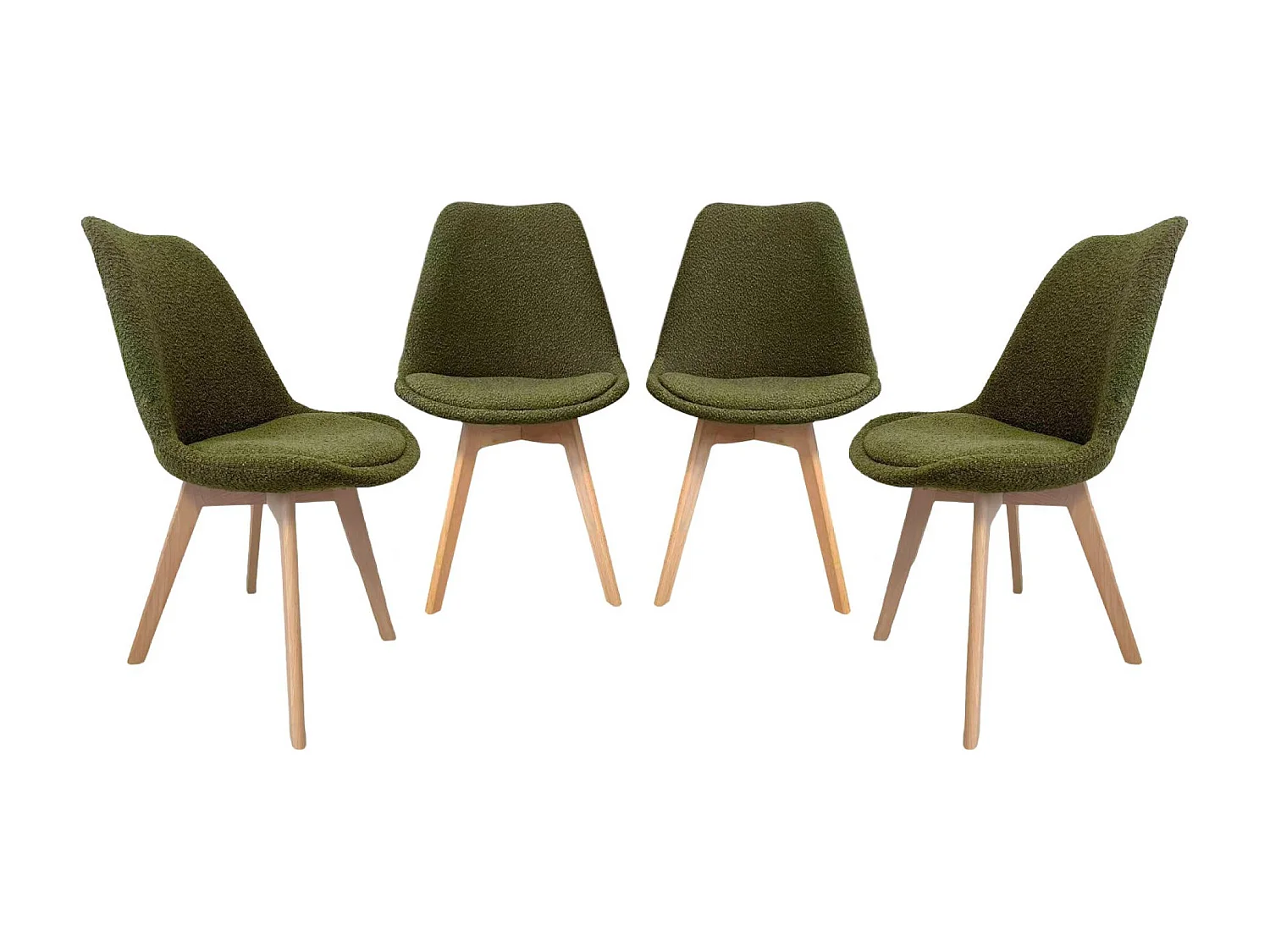 Silla escandinava de madera de haya y borreguito texturizada, set de 4