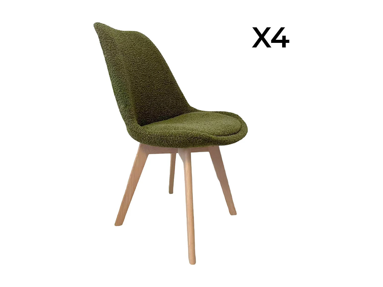 Silla escandinava de madera de haya y borreguito texturizada, set de 4