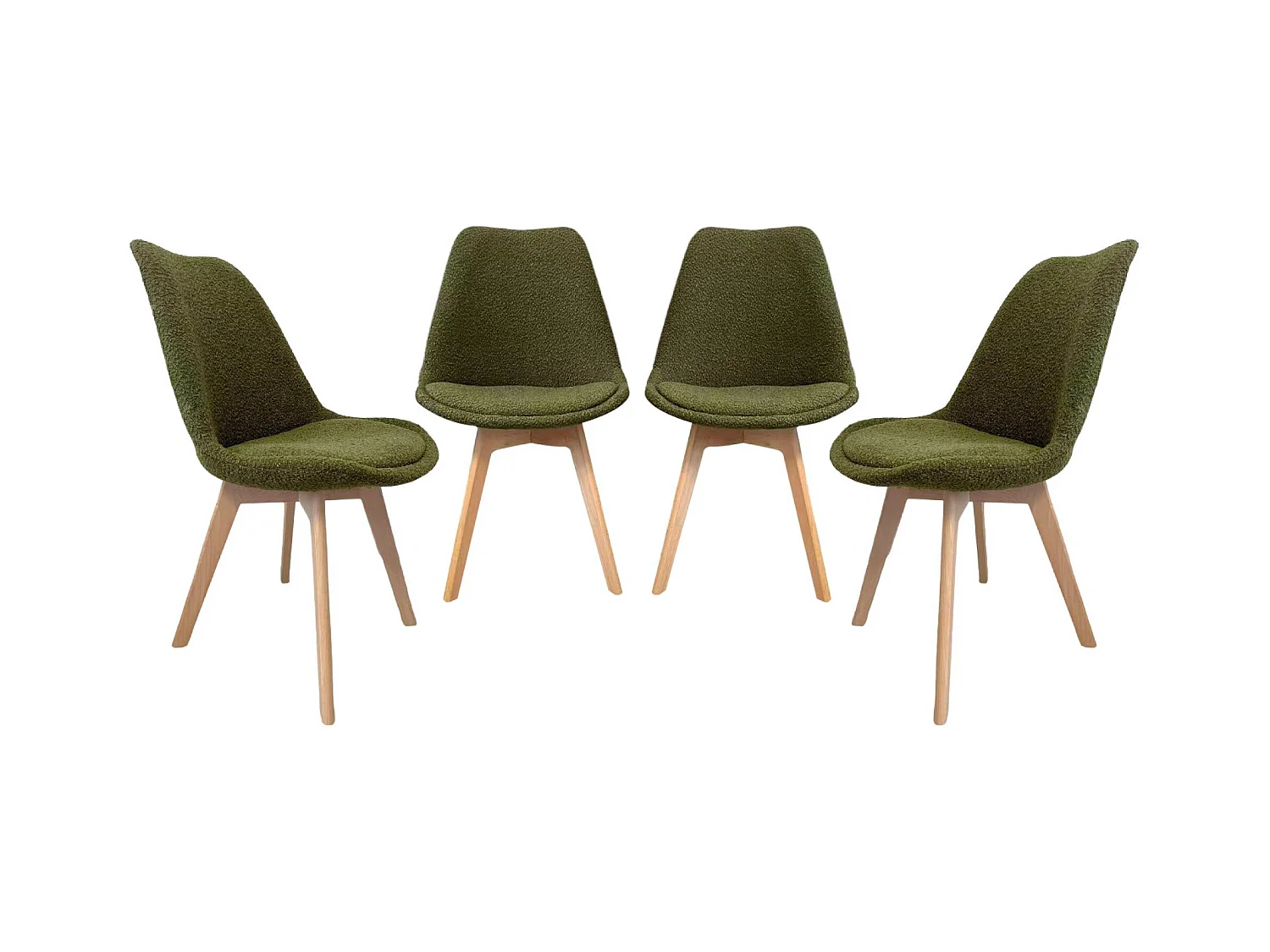 Lot de 4 chaises scandinaves revêtement bouclette texturée kaki. pieds bois de hêtre - Nils