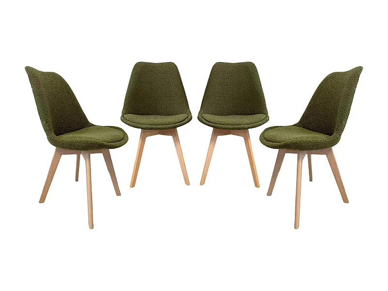Set 4 sedie scandinave legno di faggio e bouclé strutturato, verde