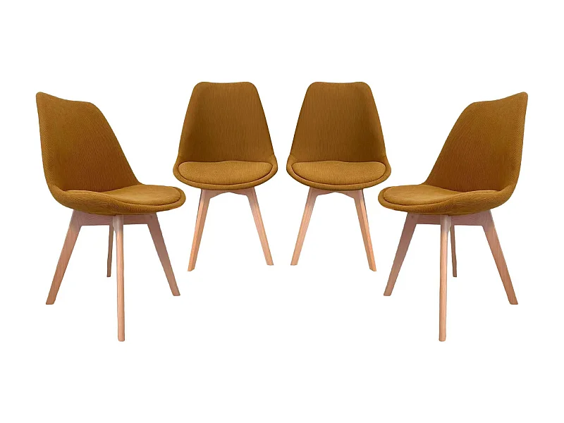 Set di 4 sedie scandinave in legno di faggio e velluto a coste , ocra